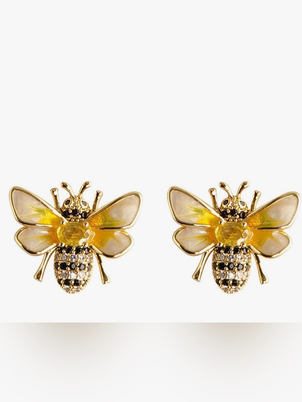 Gold-tone Bee Stud Earrings with Yellow Enamel and Crystal Accents